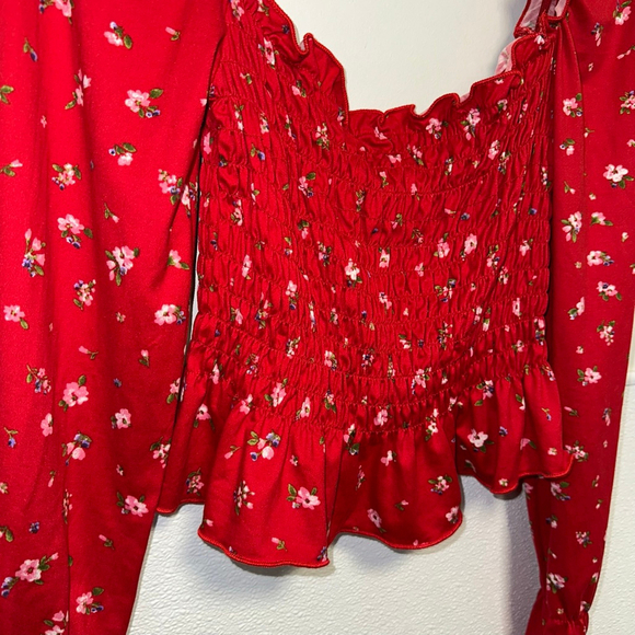 Women's Heart & Hips Floral Smocked Peplum Top Red/Pink Size Medium Boho - Picture 3 of 13